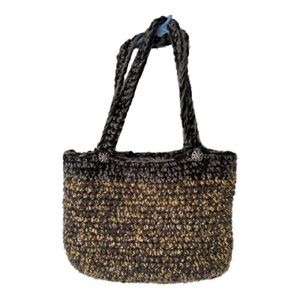 Hand Kit Crochet Black and Brown Women's Tote Bag New